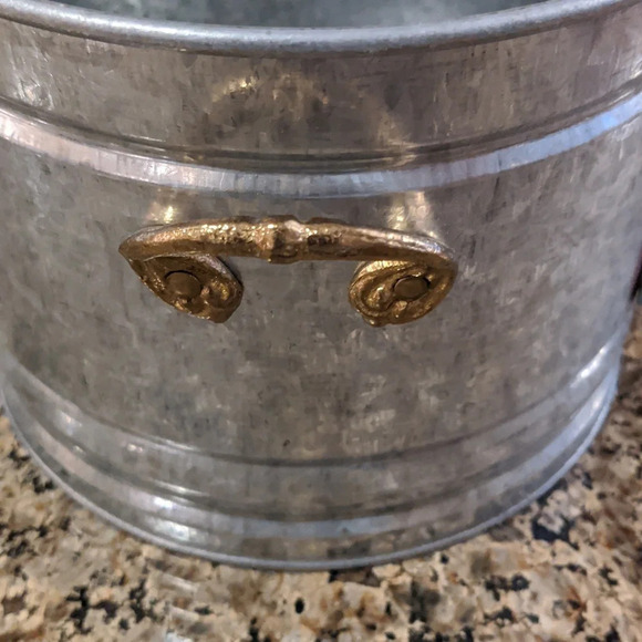 Handle Planter Apple Galvanized Steel Bristol Brass & Copper Fall Autumn Harvest - Picture 4 of 4
